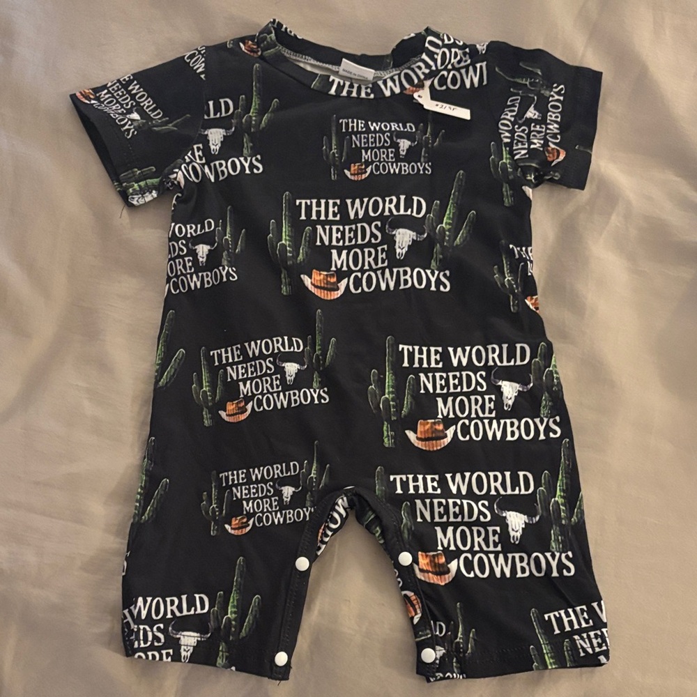 Boutique Black Cowboy Print Baby Romper